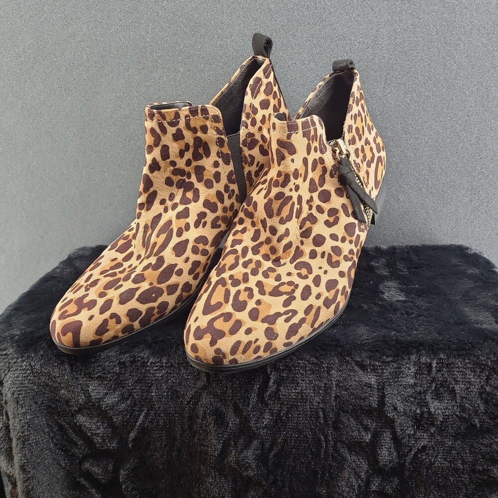 Dr. Scholl's Boots Womens Rate Zip Brown Leopard 8 Ankle Bootie Shoes Side Zip